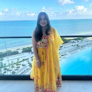 Yellow Floral Embroidered Lehenga